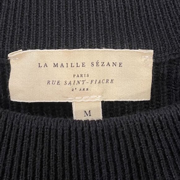 EUC Sezane Sami Merino Cotton Button Cuff Sweater Navy Medium - Picture 6 of 8